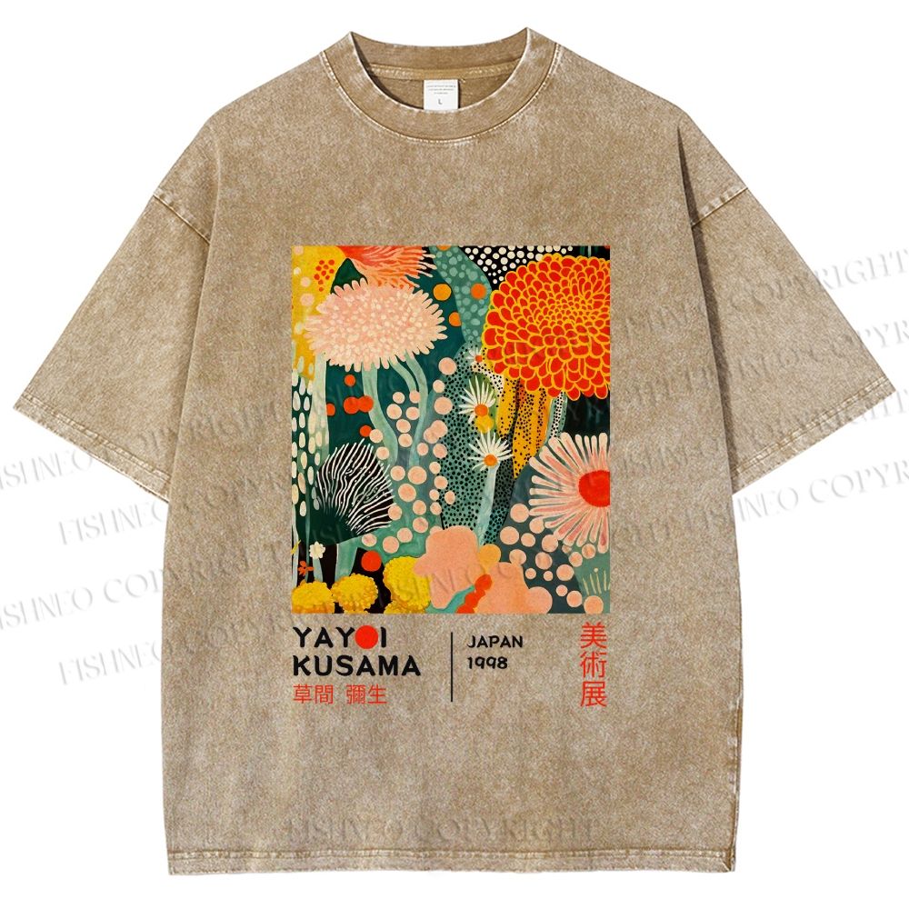 Unisex Yayoi Kusama Flower Printed Washed Tee
