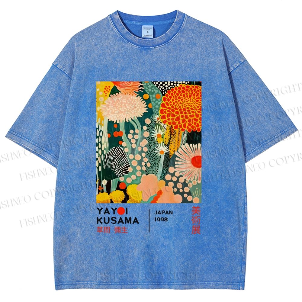 Unisex Yayoi Kusama Flower Printed Washed Tee