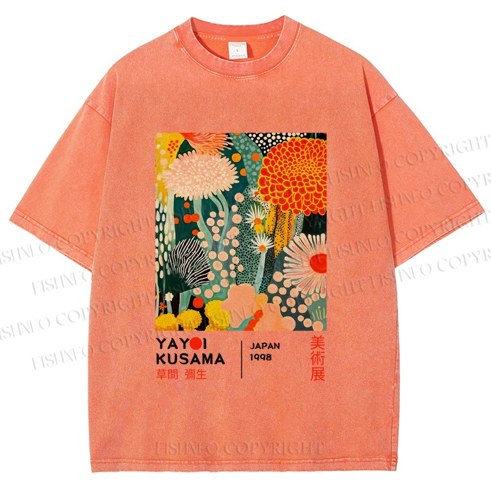 Unisex Yayoi Kusama Flower Printed Washed Tee
