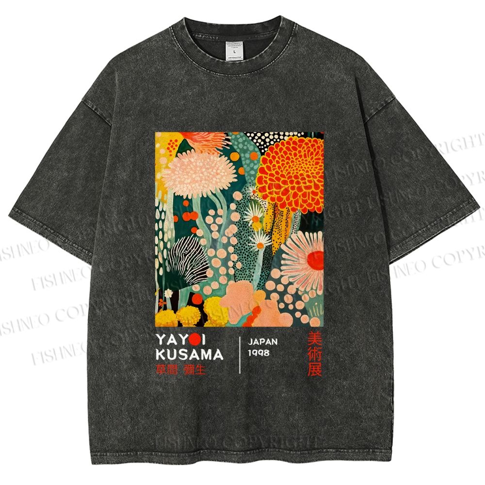Unisex Yayoi Kusama Flower Printed Washed Tee