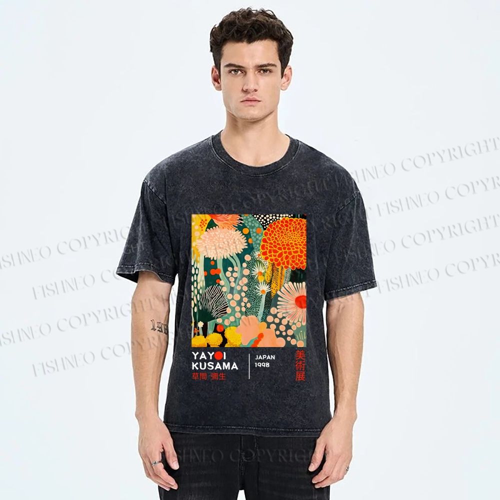 Unisex Yayoi Kusama Flower Printed Washed Tee
