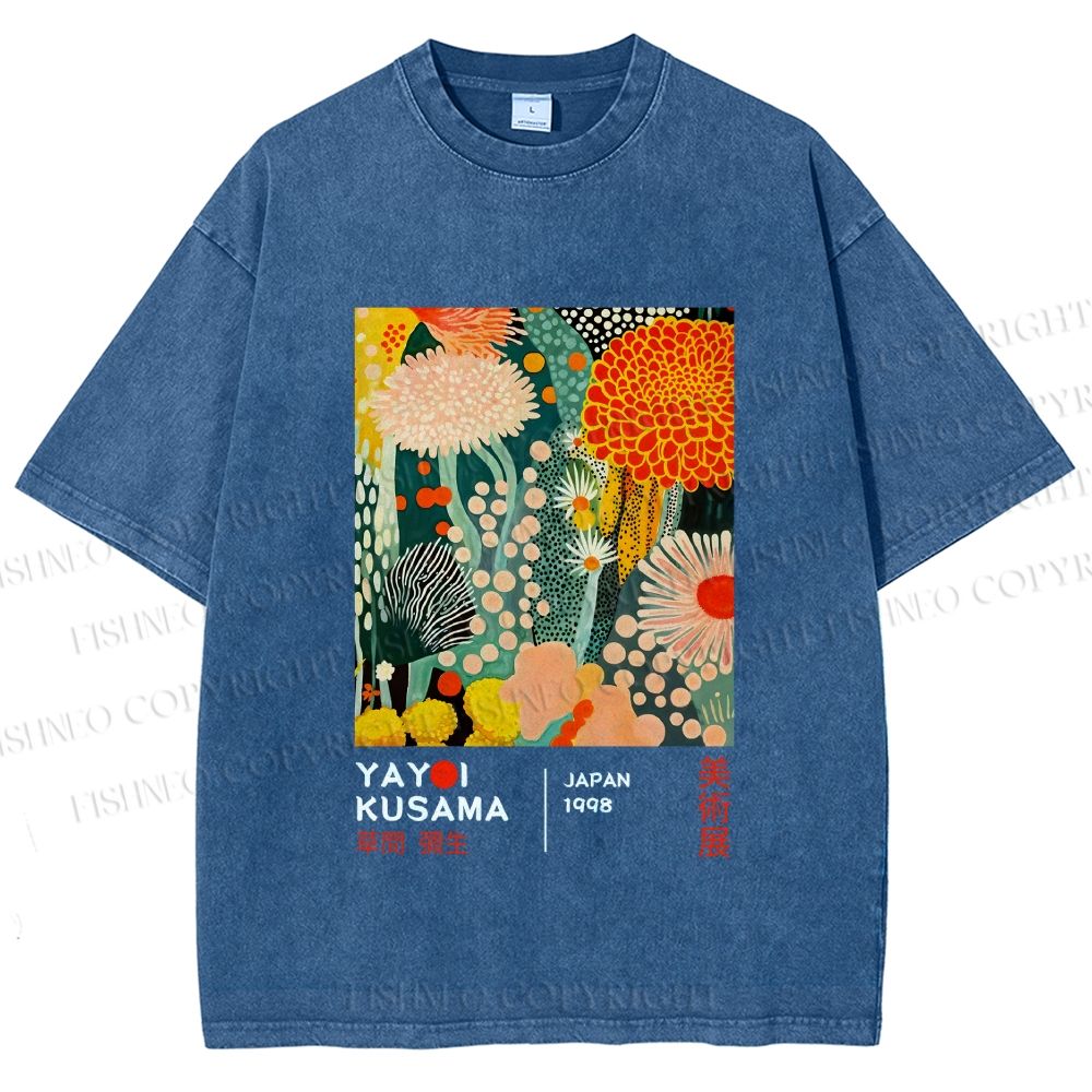 Unisex Yayoi Kusama Flower Printed Washed Tee