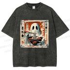 Unisex Ghost Ramen Noodles Printed Washed Tee