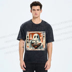 Unisex Ghost Ramen Noodles Printed Washed Tee