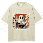 Unisex Ghost Ramen Noodles Printed Washed Tee
