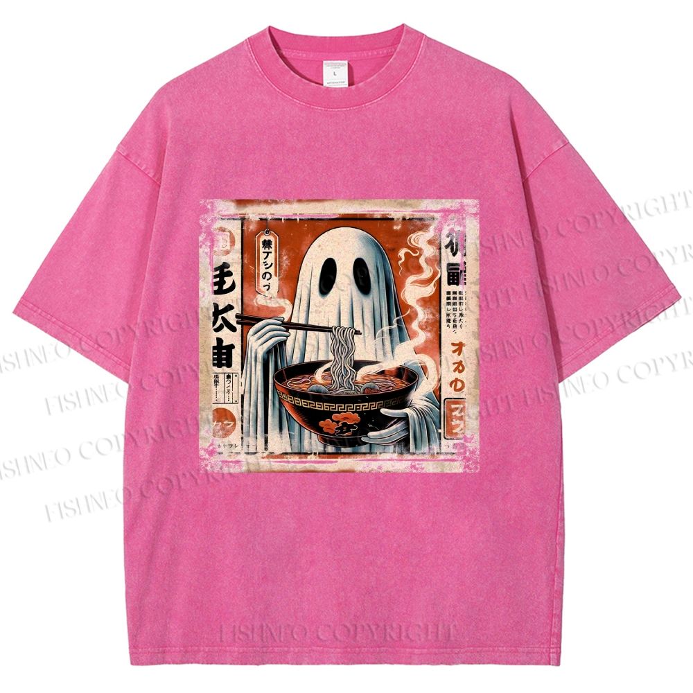 Unisex Ghost Ramen Noodles Printed Washed Tee