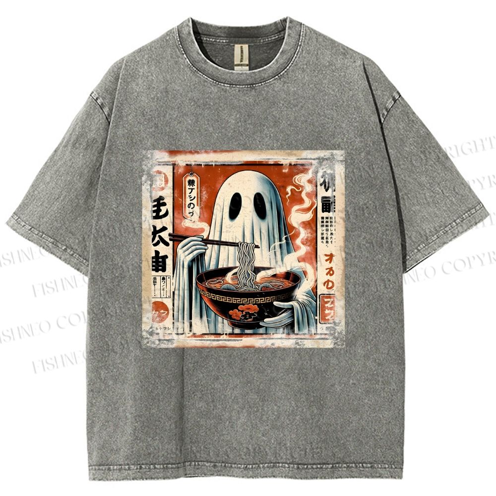 Unisex Ghost Ramen Noodles Printed Washed Tee