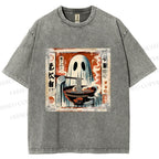 Unisex Ghost Ramen Noodles Printed Washed Tee