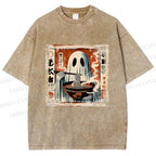 Unisex Ghost Ramen Noodles Printed Washed Tee