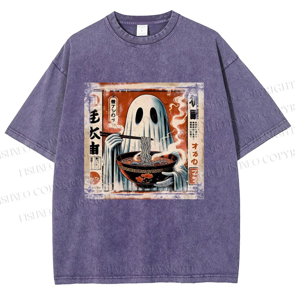 Unisex Ghost Ramen Noodles Printed Washed Tee