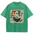 Unisex Ghost Ramen Noodles Printed Washed Tee