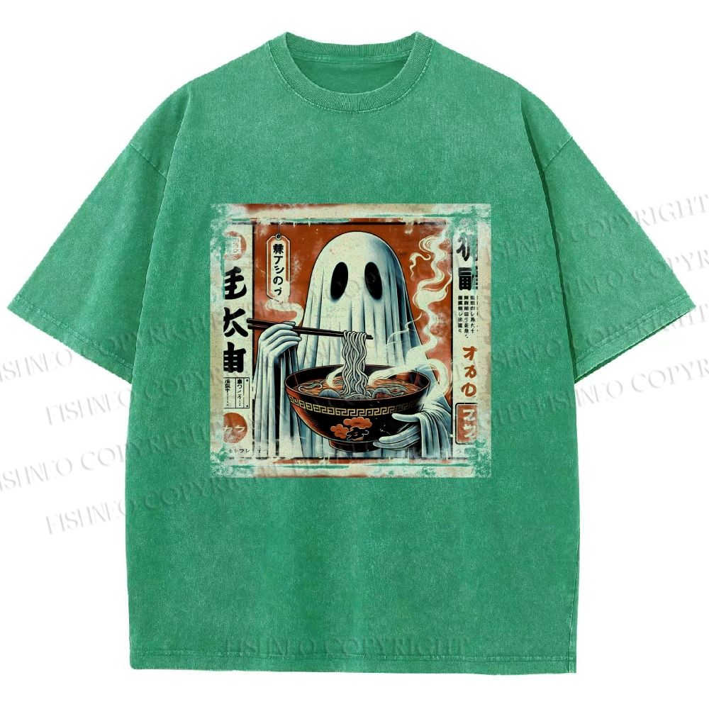 Unisex Ghost Ramen Noodles Printed Washed Tee