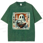 Unisex Ghost Ramen Noodles Printed Washed Tee