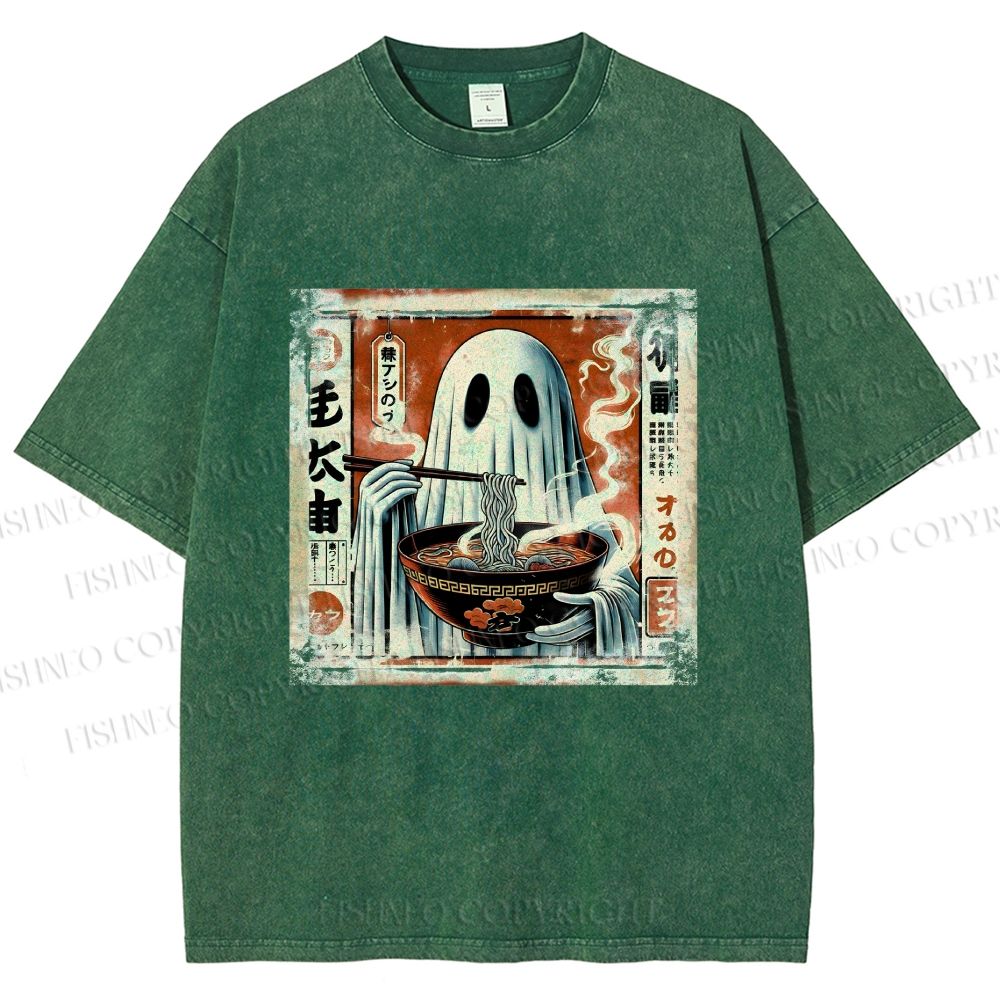 Unisex Ghost Ramen Noodles Printed Washed Tee
