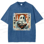 Unisex Ghost Ramen Noodles Printed Washed Tee