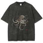 Octopus Japanese Calligraphy Washed T-Shirt
