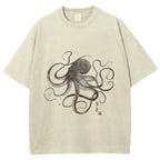 Octopus Japanese Calligraphy Washed T-Shirt