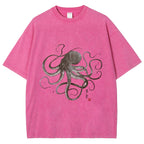 Octopus Japanese Calligraphy Washed T-Shirt