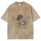 Octopus Japanese Calligraphy Washed T-Shirt