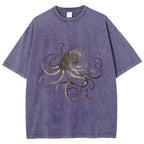 Octopus Japanese Calligraphy Washed T-Shirt