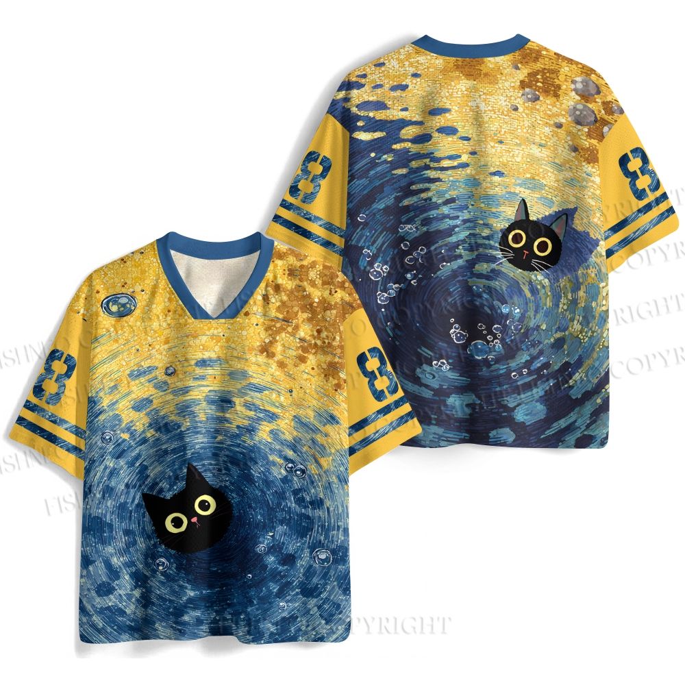 Black Cat in Water Jersey Shirts