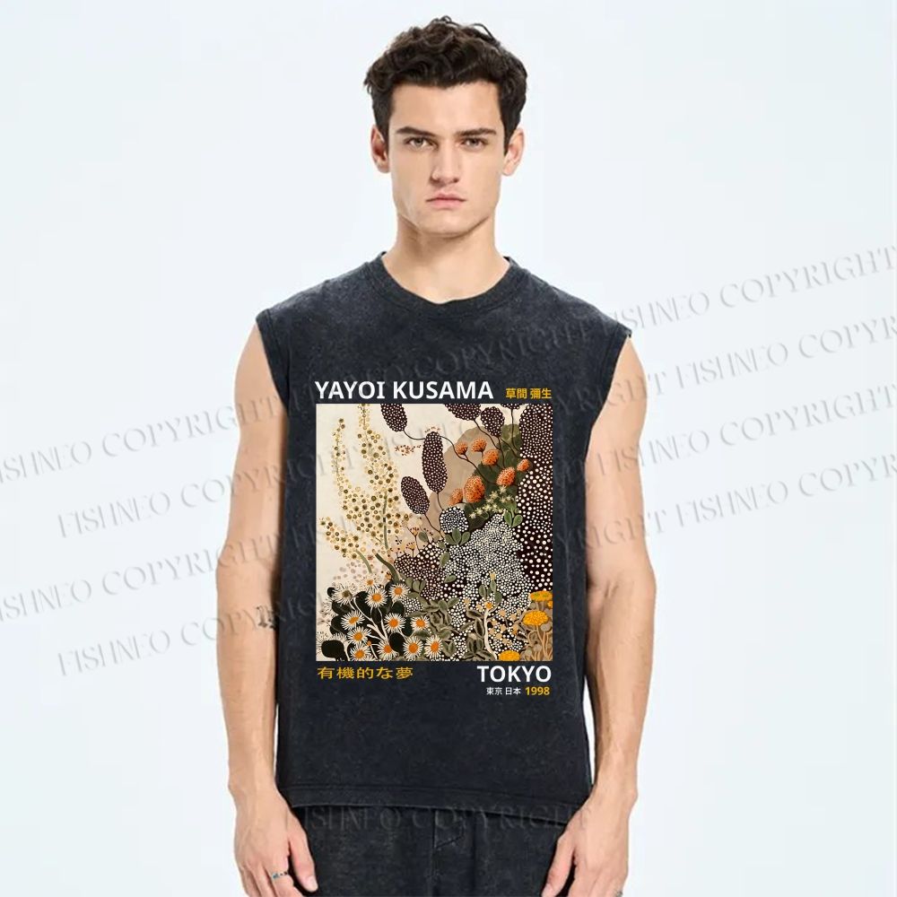 Unisex Yayoi Kusama Flower Printed Washed Tank Top