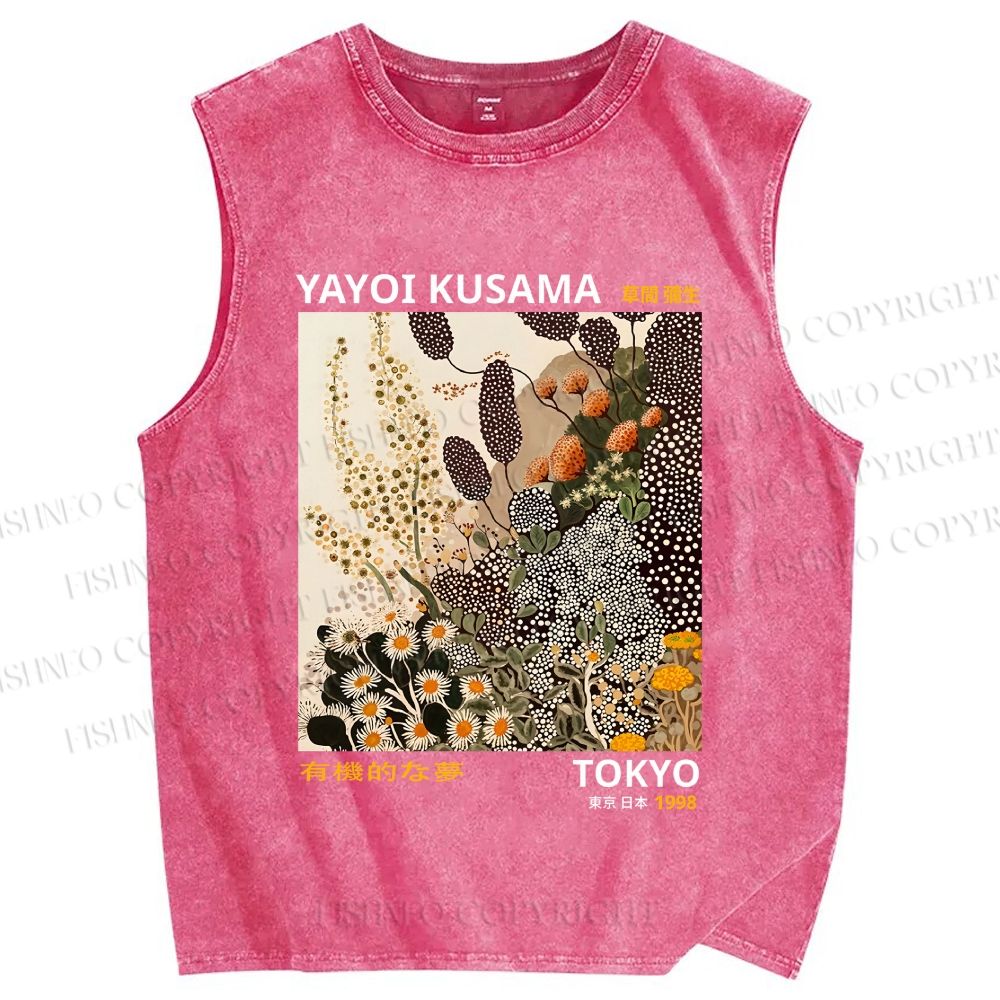 Unisex Yayoi Kusama Flower Printed Washed Tank Top