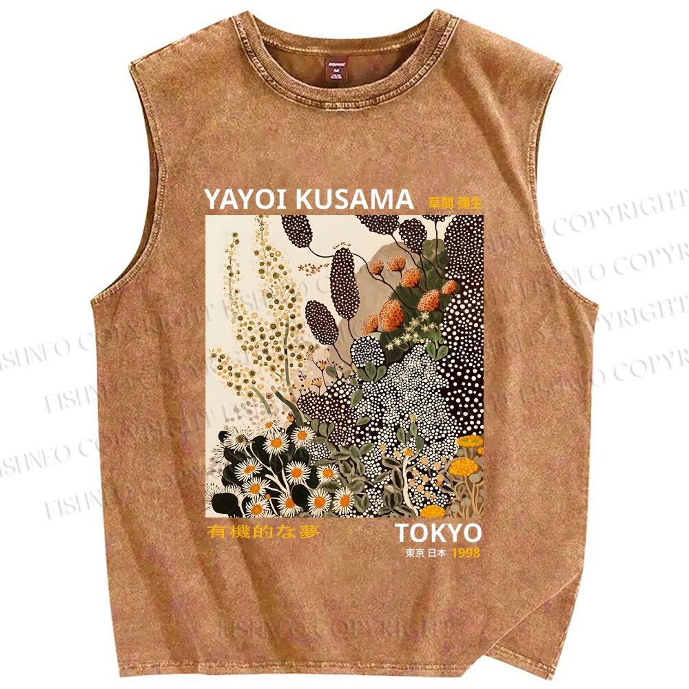 Unisex Yayoi Kusama Flower Printed Washed Tank Top