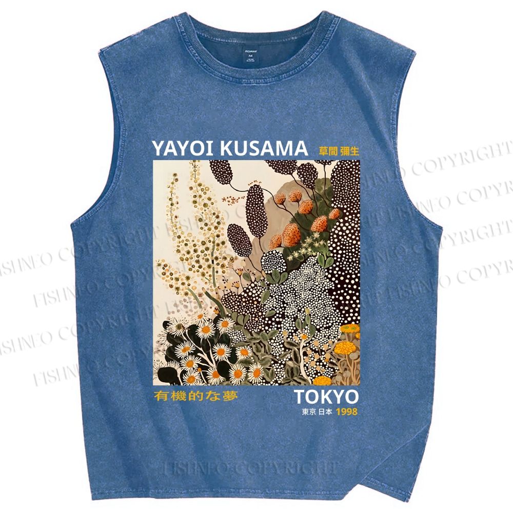 Unisex Yayoi Kusama Flower Printed Washed Tank Top