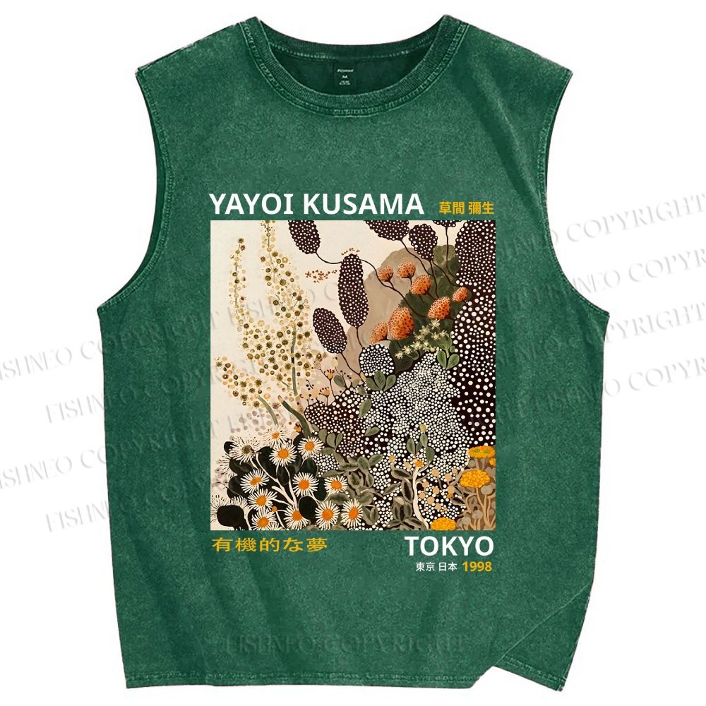 Unisex Yayoi Kusama Flower Printed Washed Tank Top