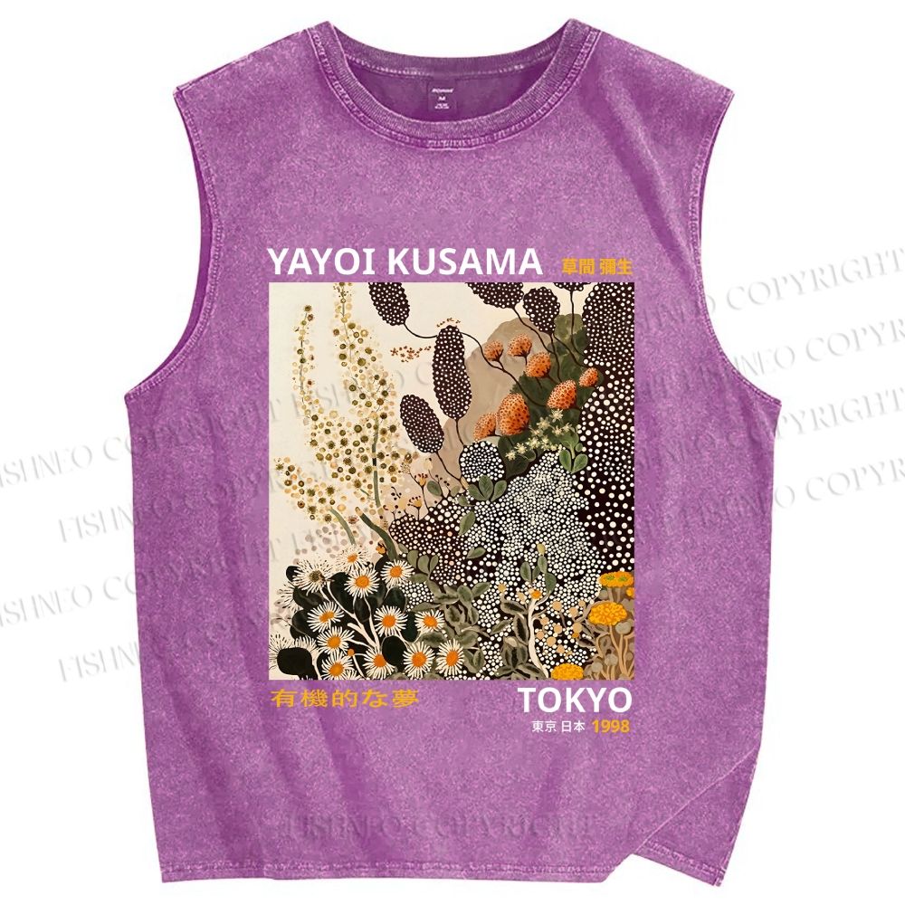 Unisex Yayoi Kusama Flower Printed Washed Tank Top