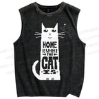 Unisex Home Is Where The Cat Is Printed Washed Tank Top