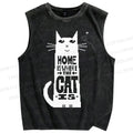 Unisex Home Is Where The Cat Is Printed Washed Tank Top