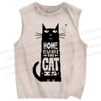 Unisex Home Is Where The Cat Is Printed Washed Tank Top