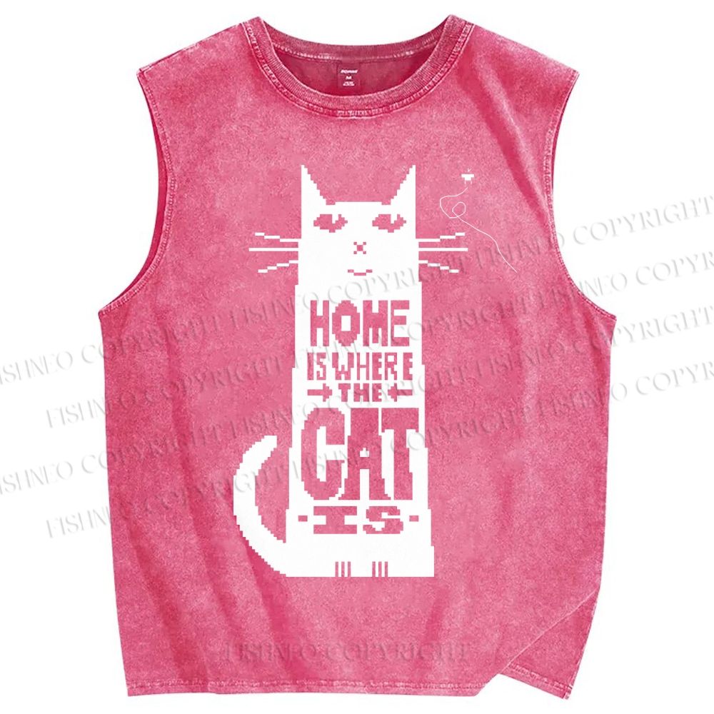 Unisex Home Is Where The Cat Is Printed Washed Tank Top