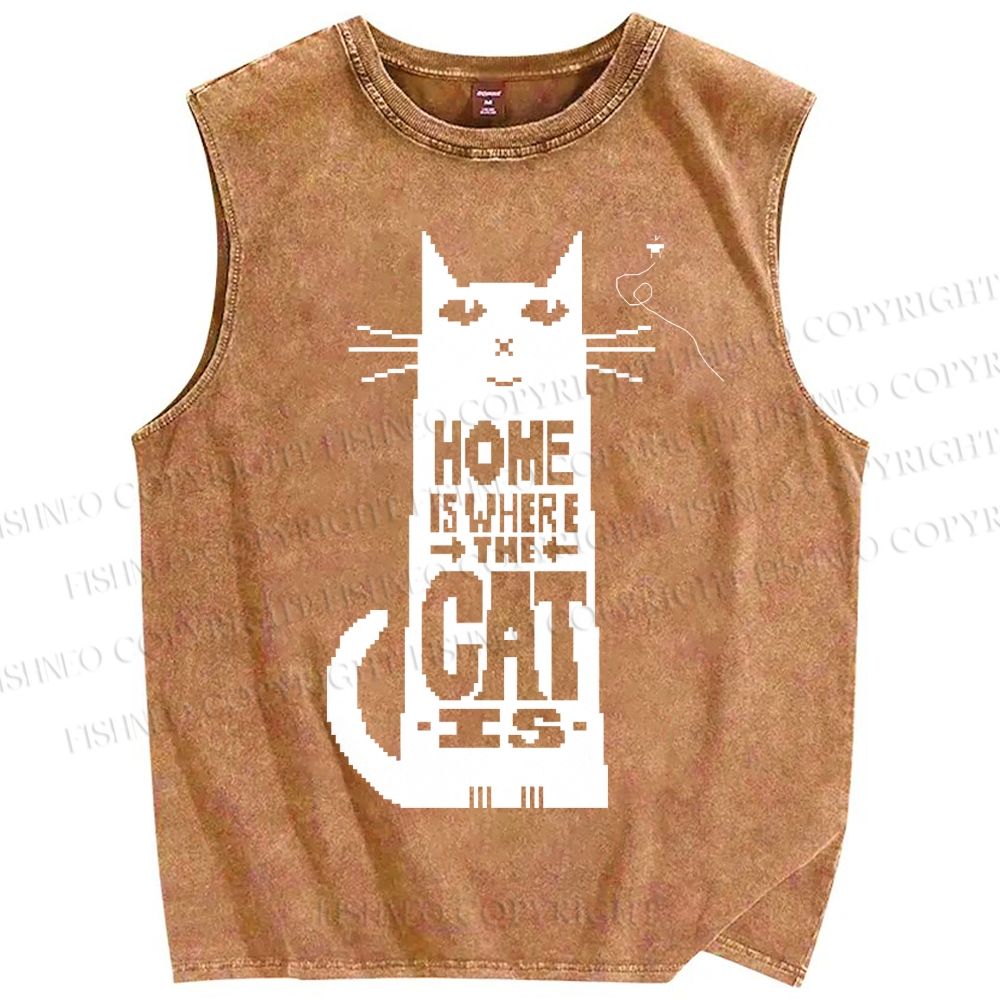 Unisex Home Is Where The Cat Is Printed Washed Tank Top