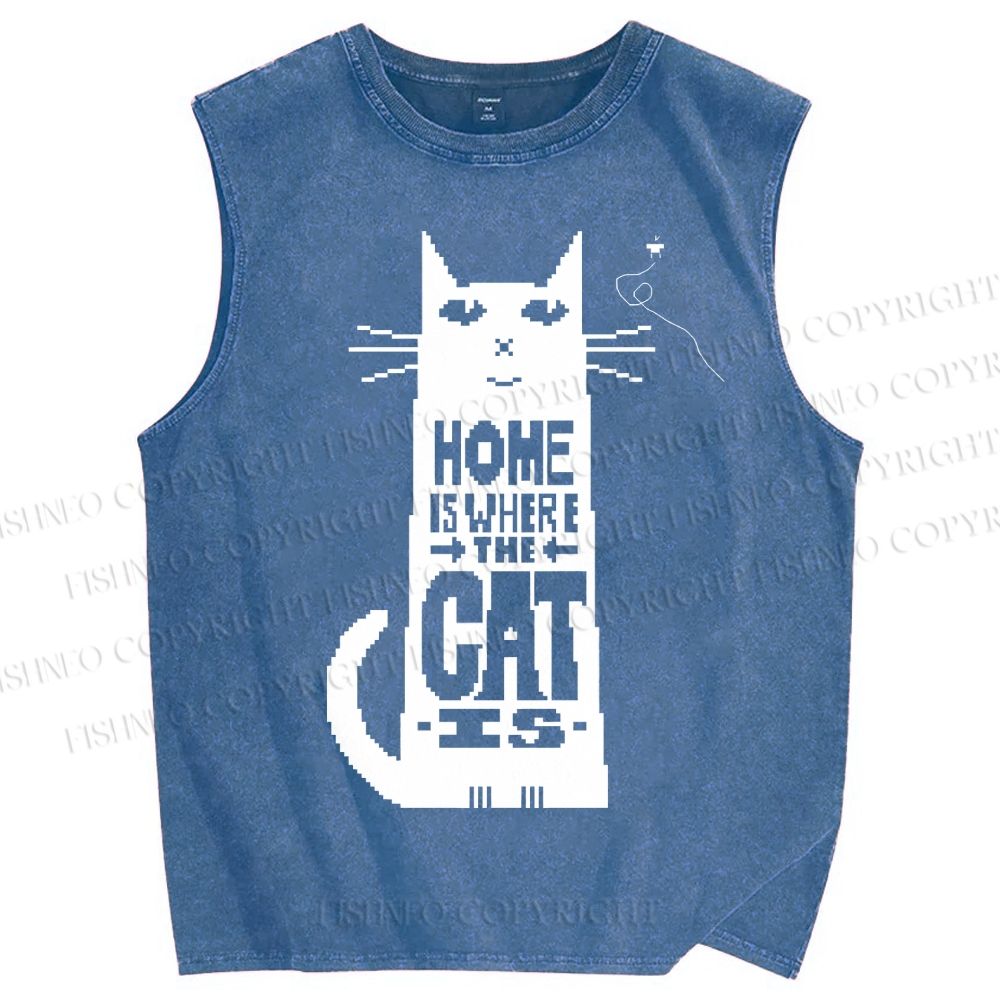 Unisex Home Is Where The Cat Is Printed Washed Tank Top