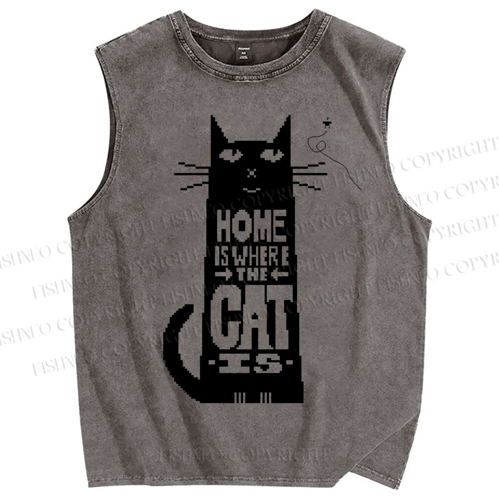 Unisex Home Is Where The Cat Is Printed Washed Tank Top