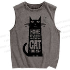 Unisex Home Is Where The Cat Is Printed Washed Tank Top