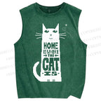 Unisex Home Is Where The Cat Is Printed Washed Tank Top