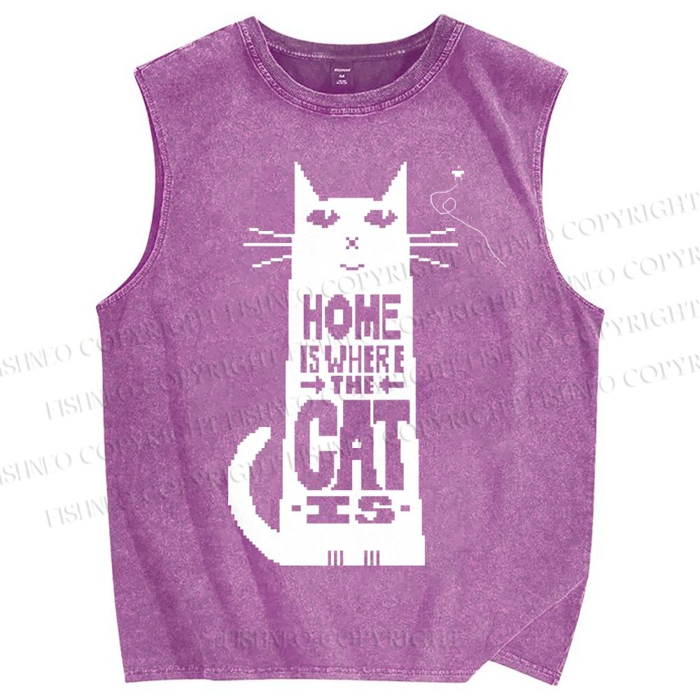 Unisex Home Is Where The Cat Is Printed Washed Tank Top