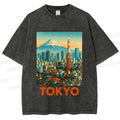 Unisex Japan Tokyo Printed Washed Tee