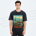 Unisex Japan Tokyo Printed Washed Tee