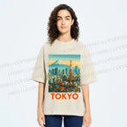 Unisex Japan Tokyo Printed Washed Tee