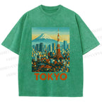 Unisex Japan Tokyo Printed Washed Tee