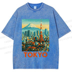 Unisex Japan Tokyo Printed Washed Tee
