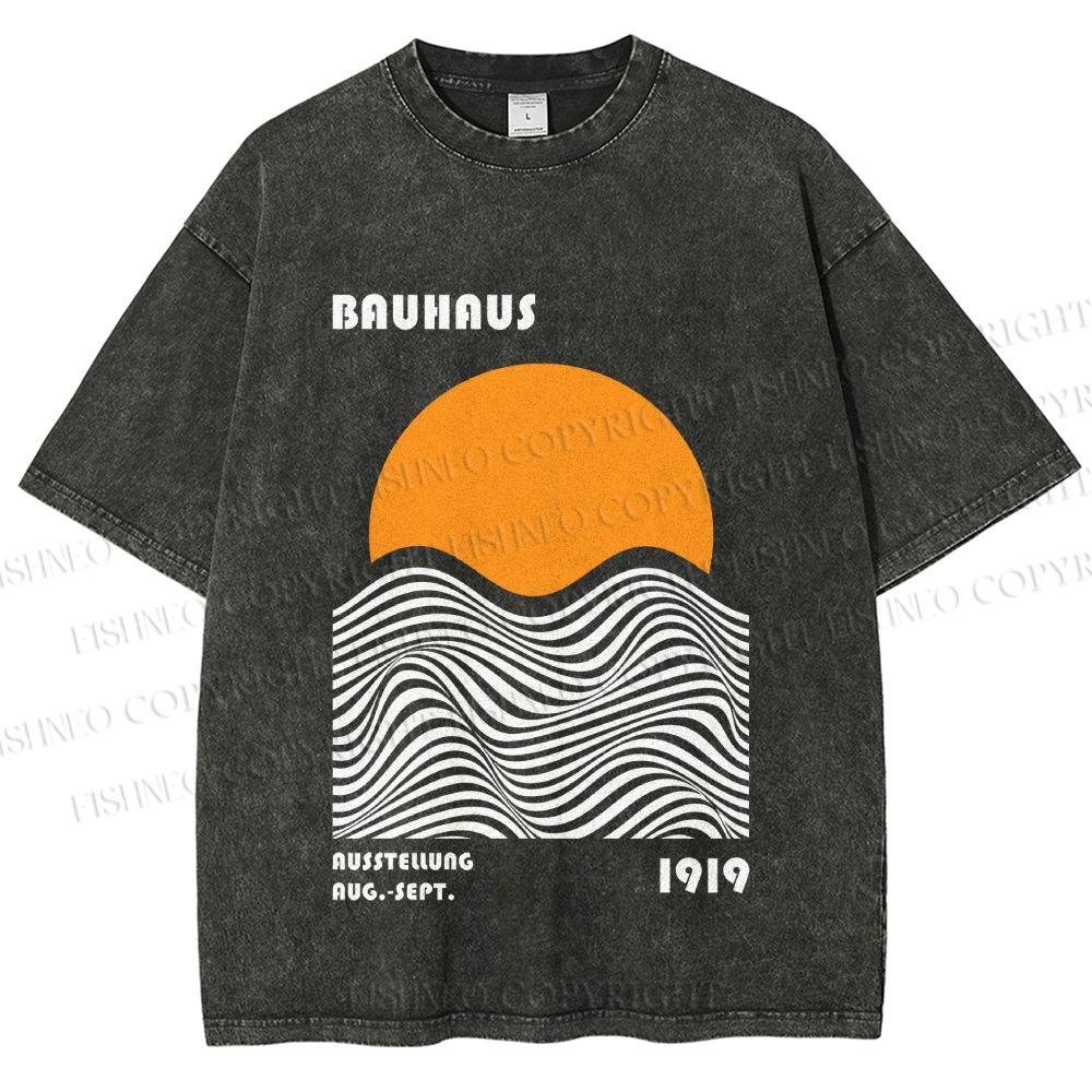 Unisex Bauhaus Sunset Printed Washed Tee