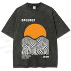 Unisex Bauhaus Sunset Printed Washed Tee