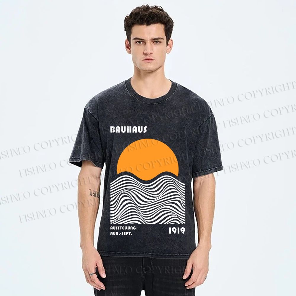 Unisex Bauhaus Sunset Printed Washed Tee