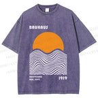 Unisex Bauhaus Sunset Printed Washed Tee